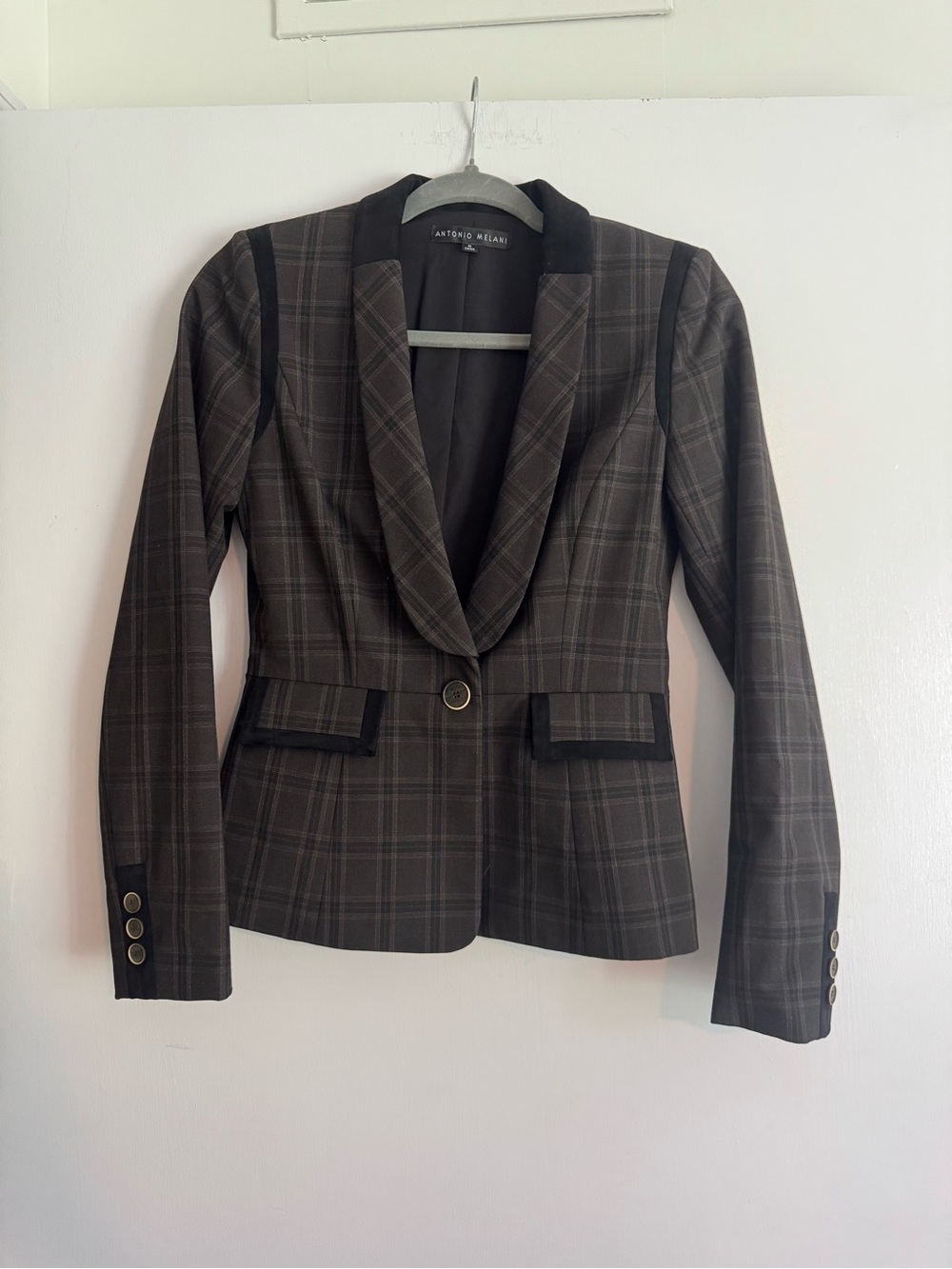ANTONIO MELANI Brown Plaid Single-Button Blazer